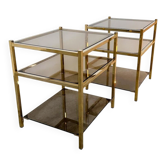 Pair of Vintage Three-Level Tables in Brass and Smoked Glass, 1970s