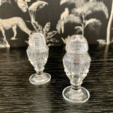 Duo of crystal salt shakers and pepper shakers
