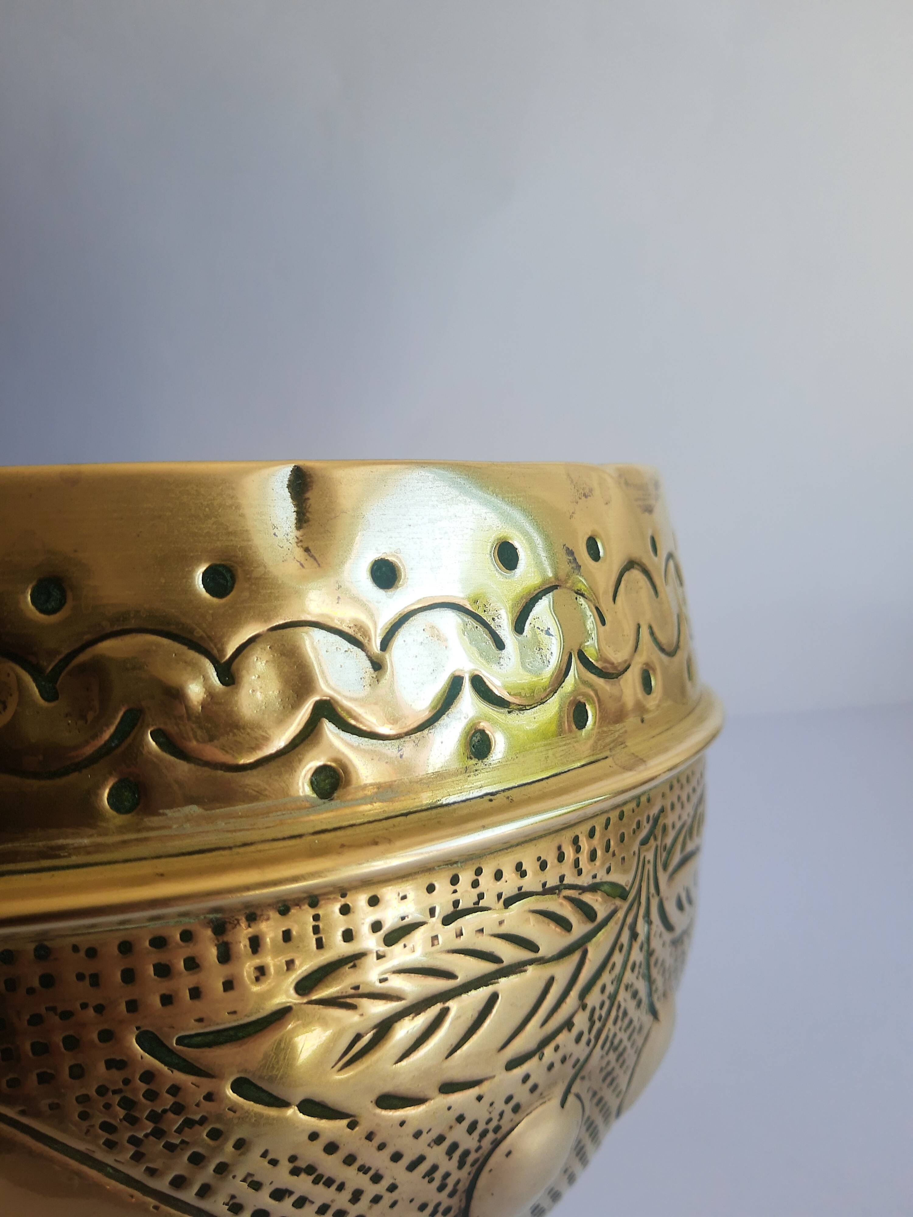 Old vintage brass cherry cache pot
