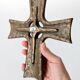 Vintage brutalist bronze crucifix, religious art from the 1950s