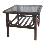 Rattan coffee table and smoked glass 60-70s