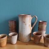 Cider or orangeade service, pitcher and glasses in stoneware from the 70s