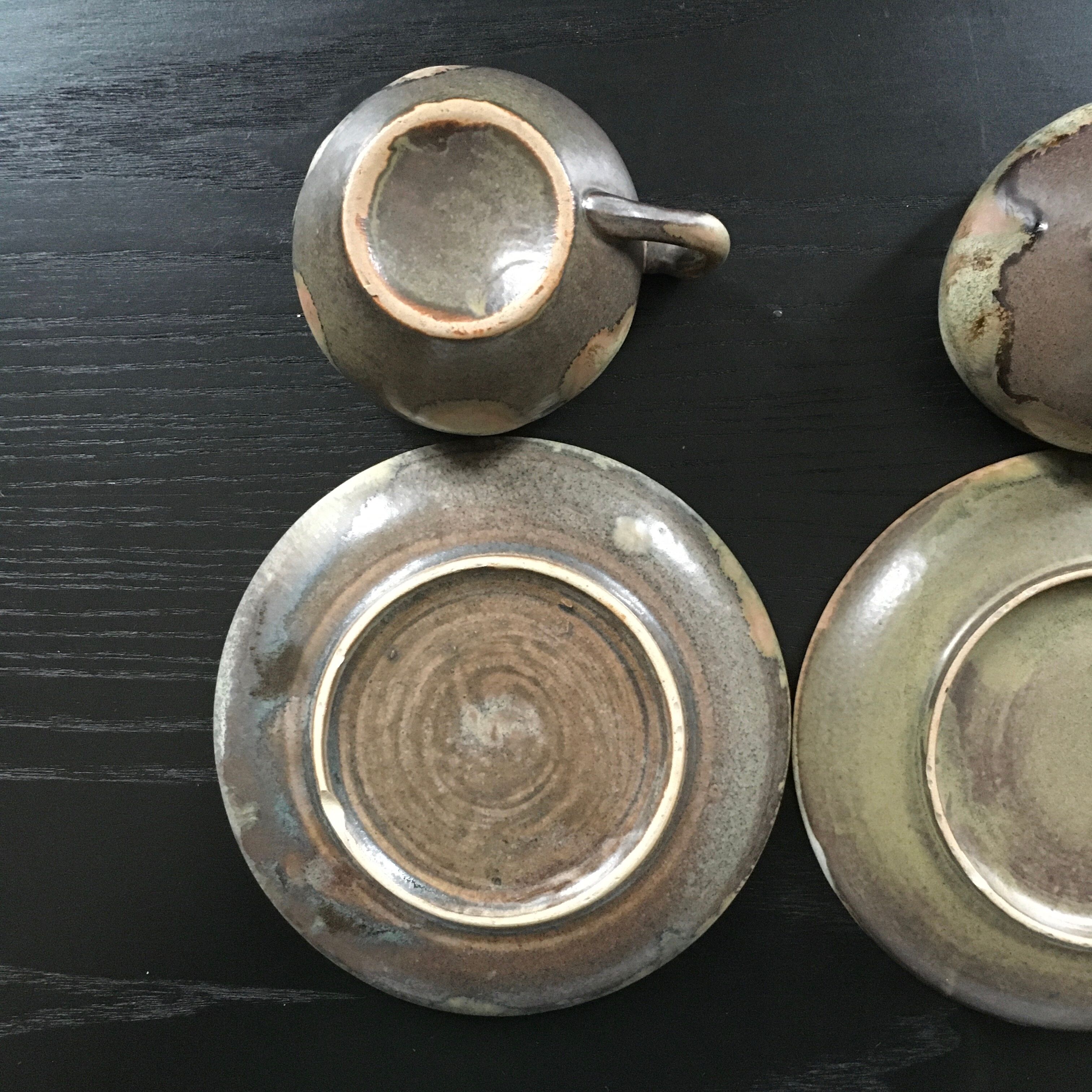 Set of 2 flamed brown stoneware cups