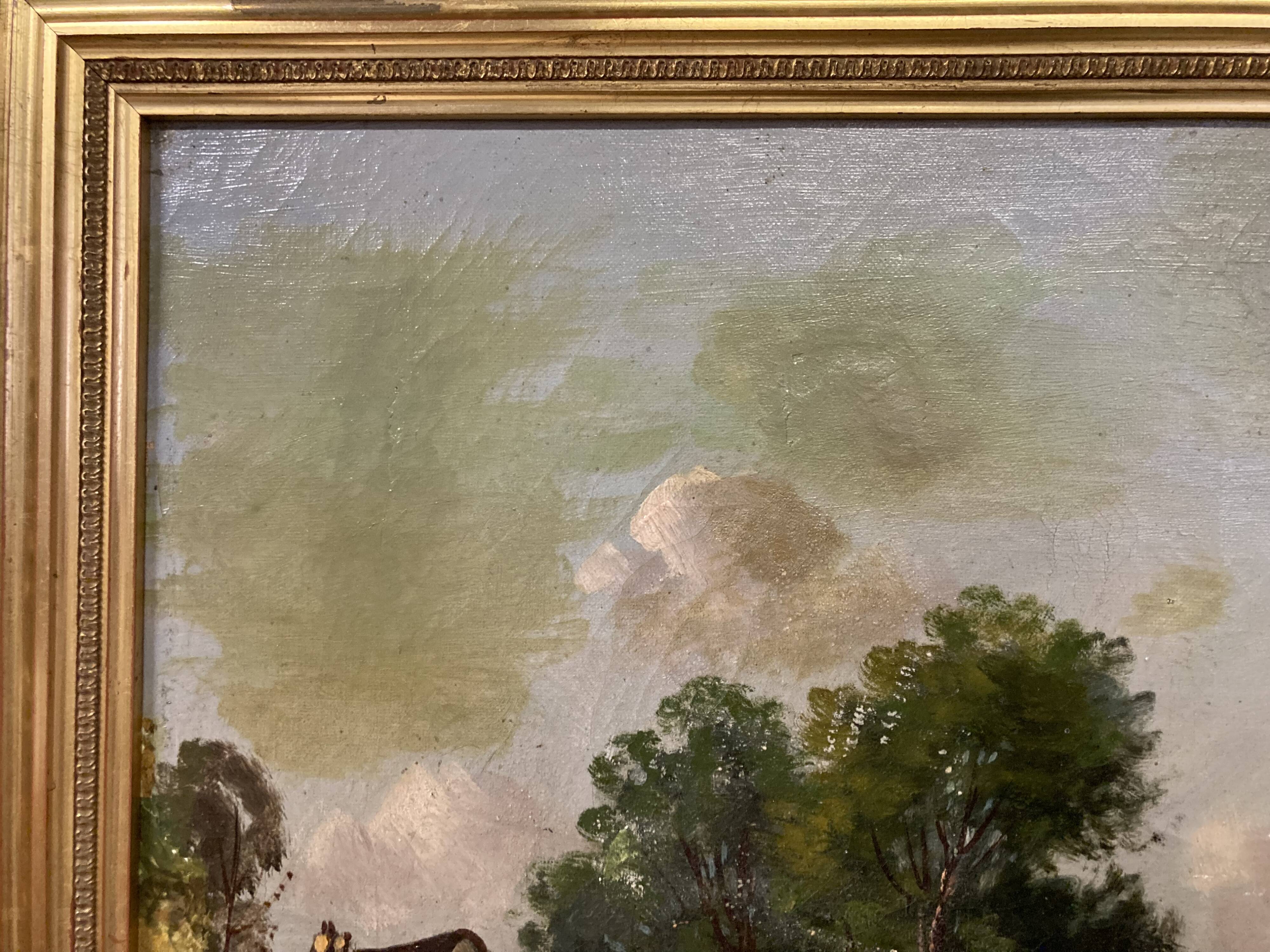 Norman lake landscape, 19th century oil on canvas, signed and framed