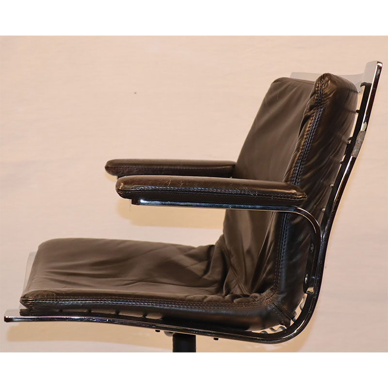 Office chair in chrome steel and leather edition Apelbaum 1970