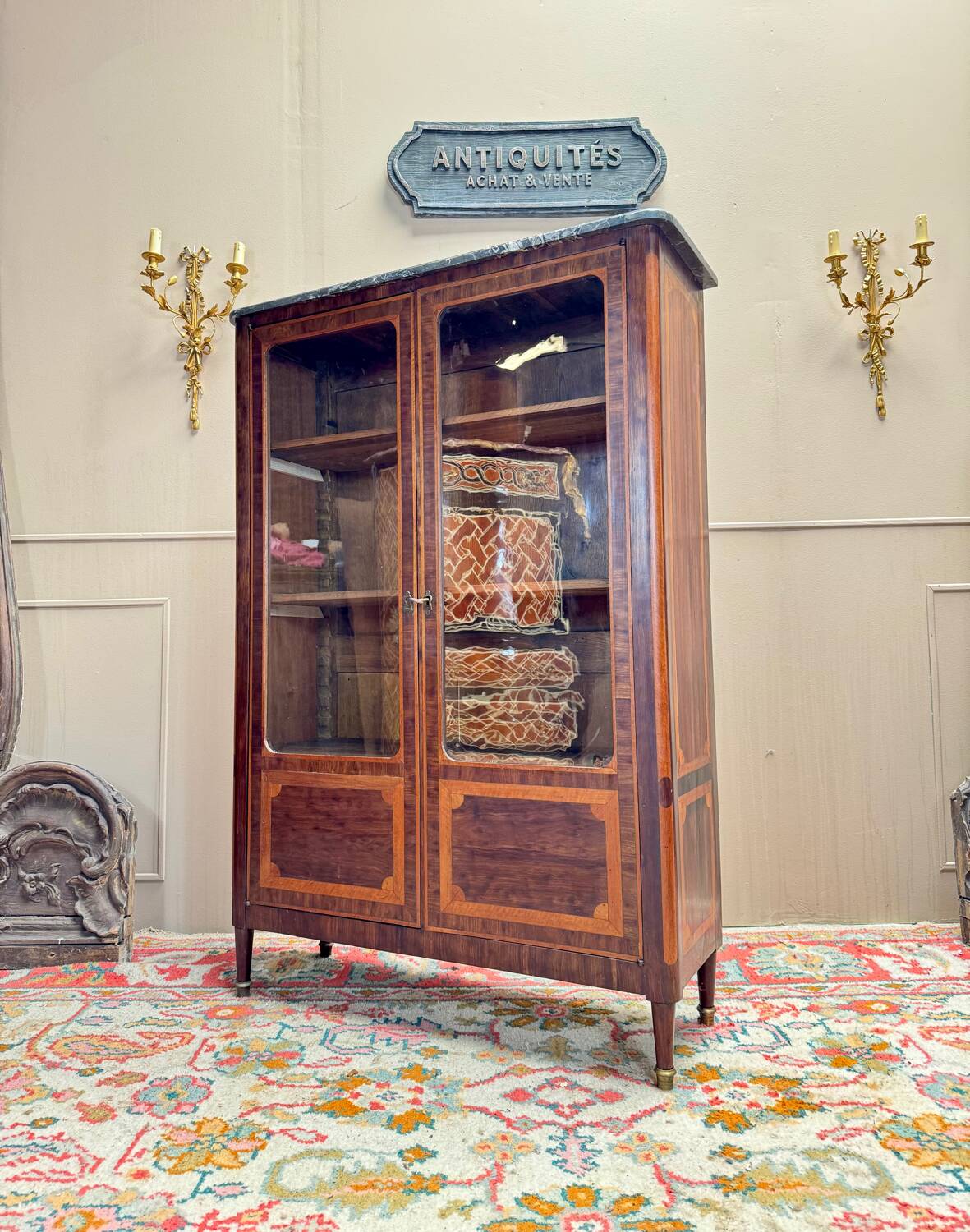 E. Bourdot Showcase In Louis XVI Marquetry Stamped XVIII Eme