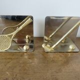 Serre livres en métal chromé et laiton "tennis & golf" années 70