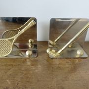 Chrome and brass bookends "tennis & golf" from the 1970s.