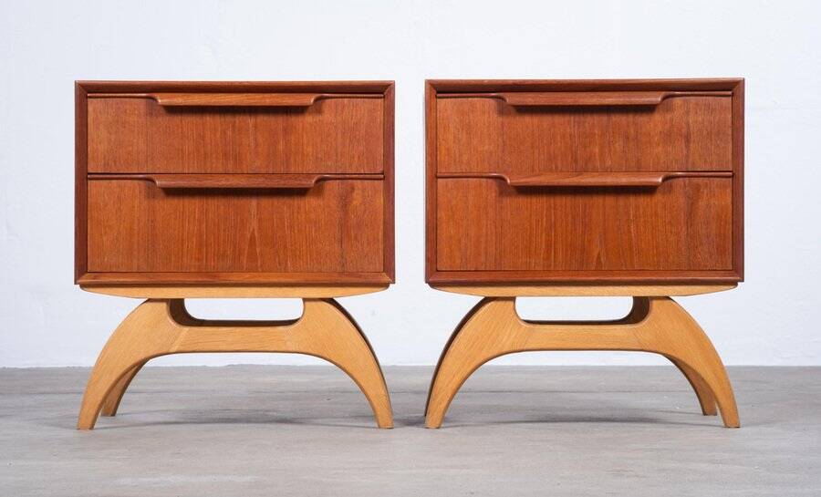 Teak Bedside Tables with Oak Frame, Denmark, 1960s, Set of 2