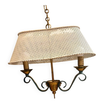 Two-arm suspension with a large yellow lampshade, 1950s.