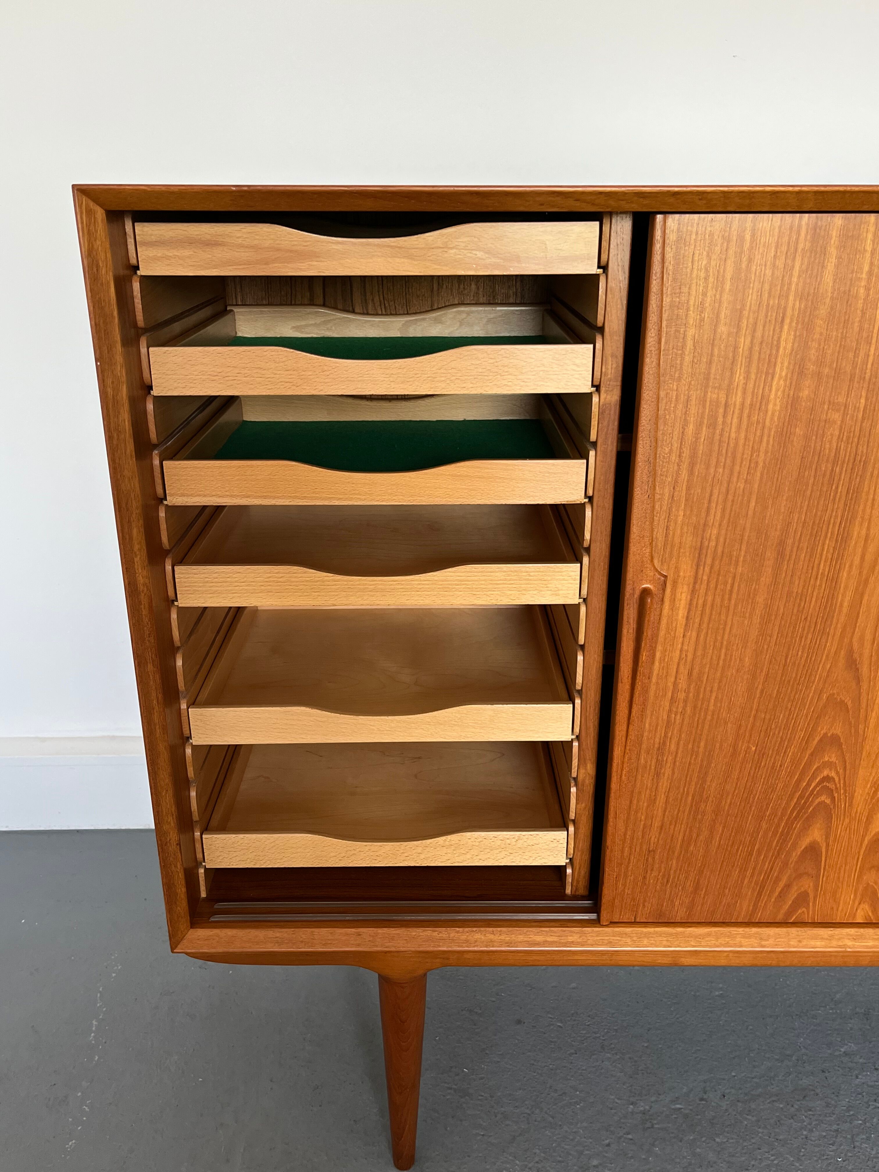 Model 19 High Sideboard in Teak with Sliding Doors by Gunni Omann for Omann Jun, 1960s