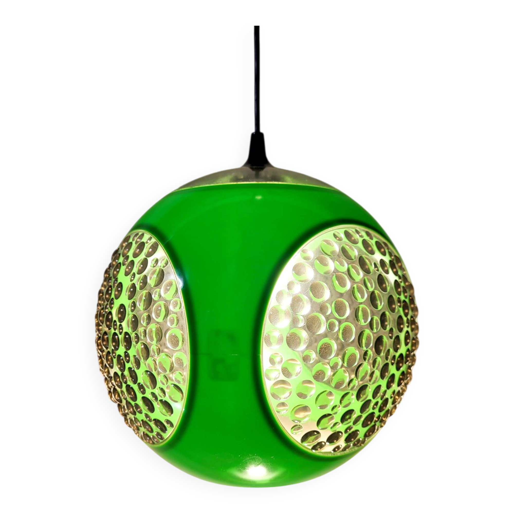 Suspension Space Age verte "Bug eye" par Massive, Belgique vers 1970