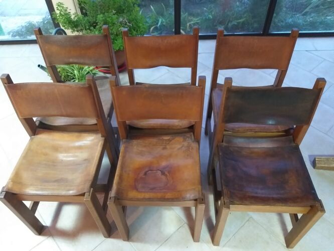 Lot de 6 chaises regain cuir et orme
