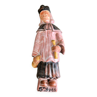 Wall statuette of Saint Yves in enameled terracotta 20th century Signed