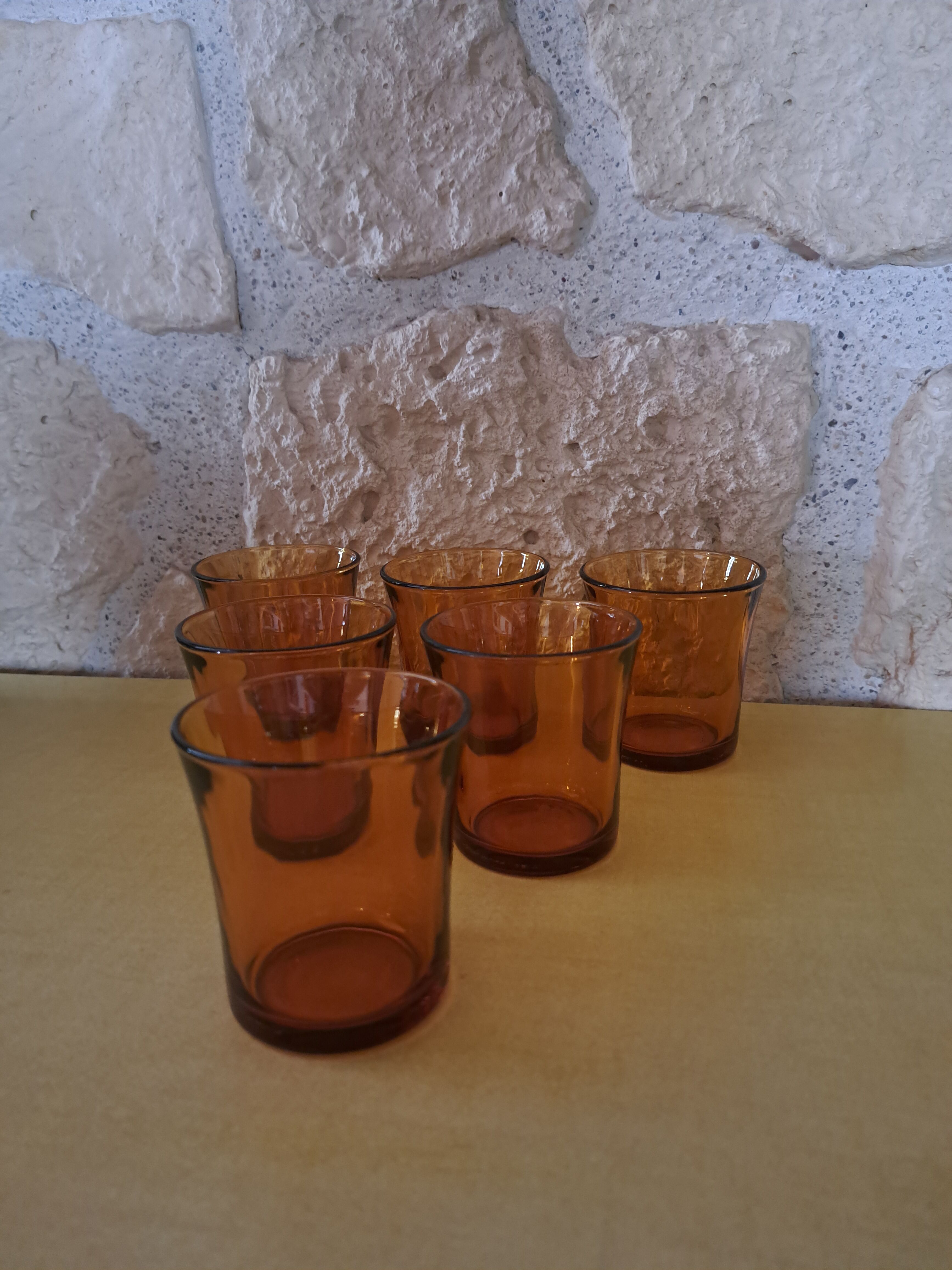 6 Duralex orange water glasses