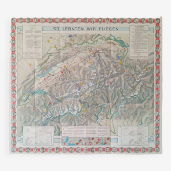 Carte de la Suisse et des différentes lignes aériennes des années 1930