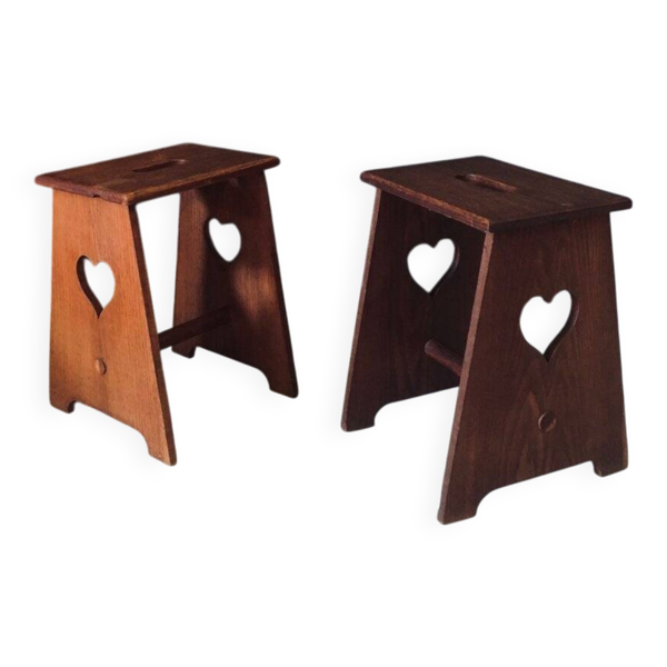 Arts & Crafts Heart Stools, Belgium, 1920s, Set of 2