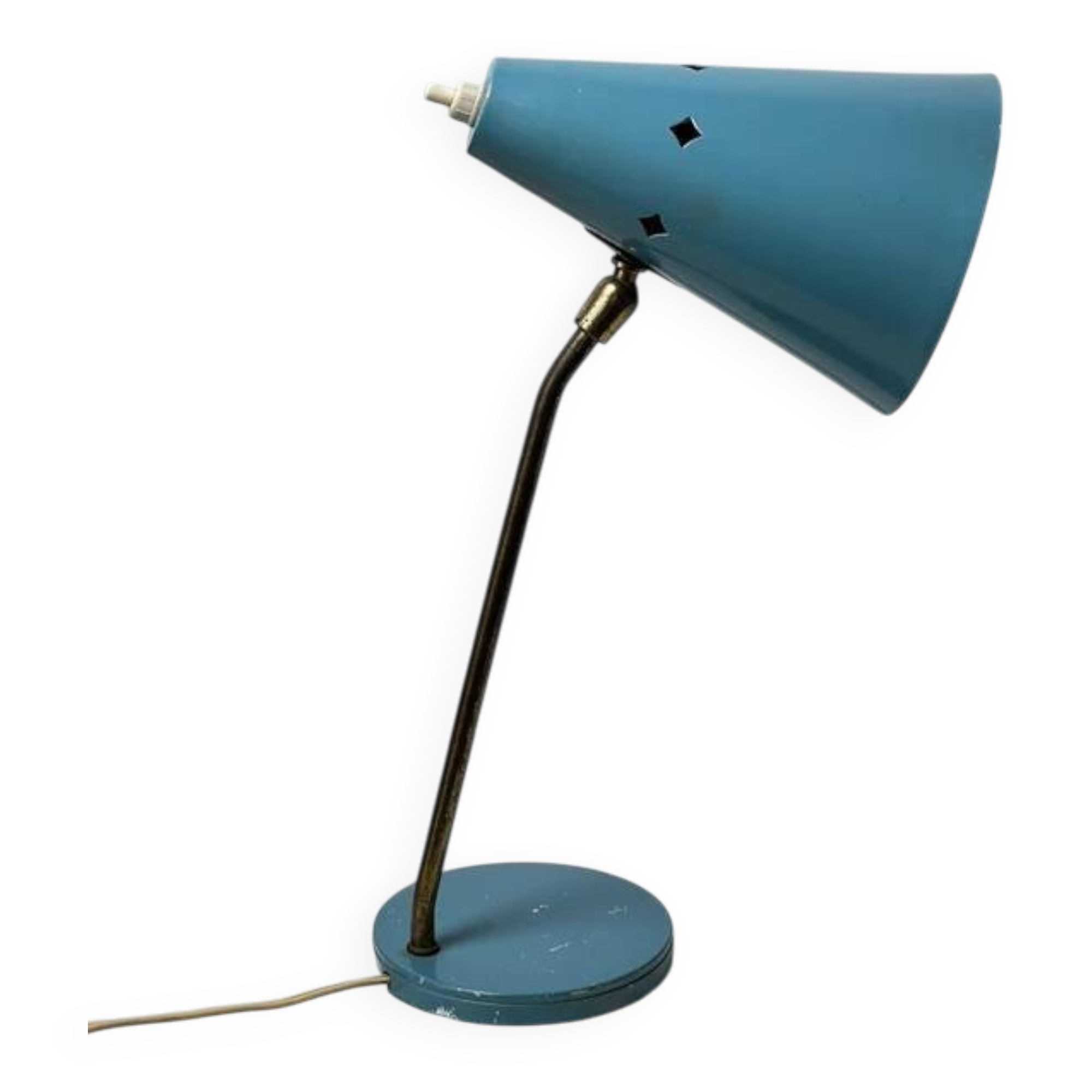 Vintage baby blue desk lamp – metal and brass, 50s-60s