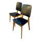 Two vintage Scandinavian chairs in beech and black leatherette