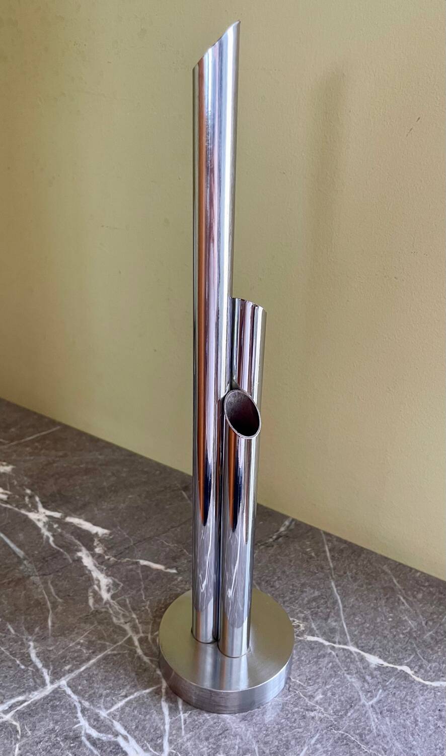 Organ vase with 3 chrome metal soliflores from the 70s