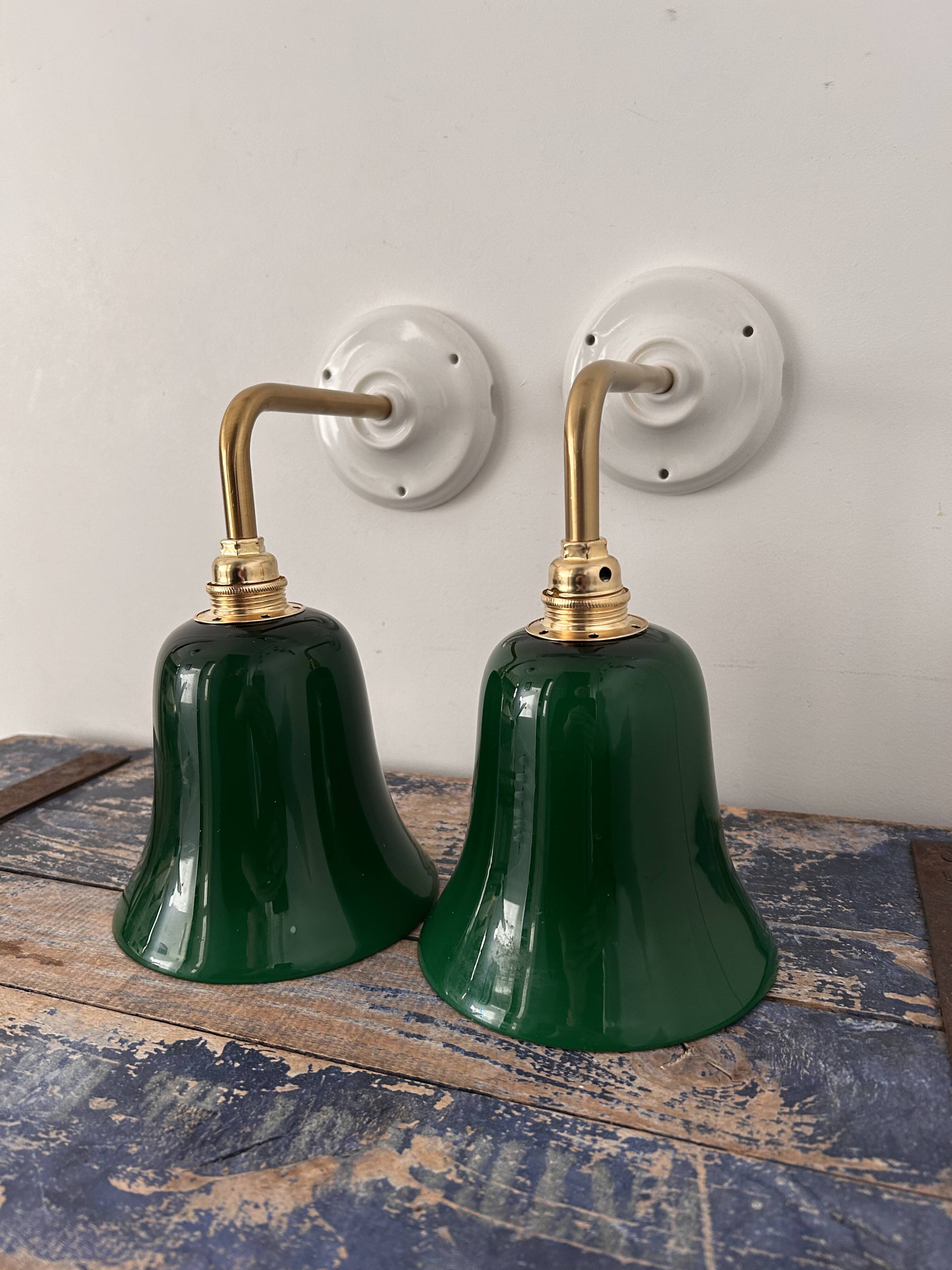 Pair of green opaline wall lights