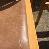 Vintage Baumann chairs in beech, seats in beige brown Skaï, series of 6.