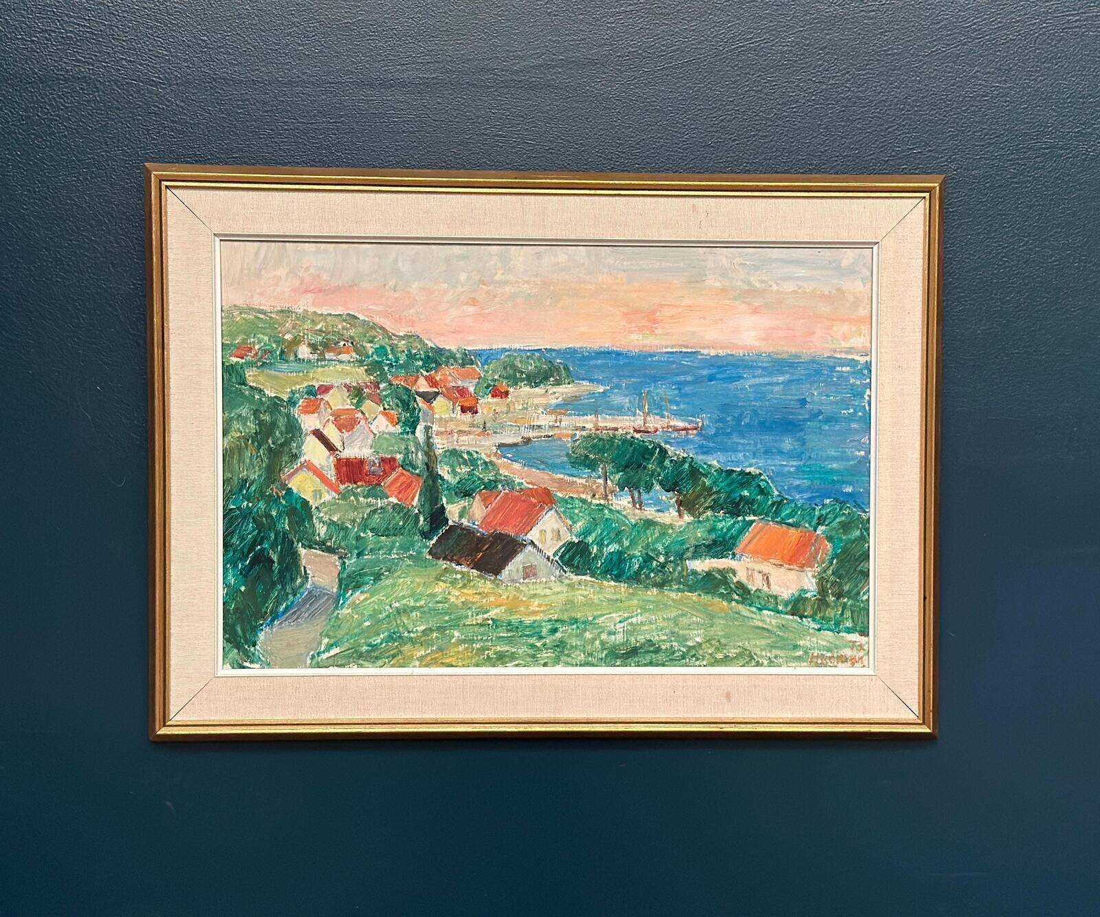 Original Swedish Oil On Panel – “Coastline” By John Hedman – Dated 1973 – Vintage & Framed – 71 × 52 Cm (28" × 20.5")