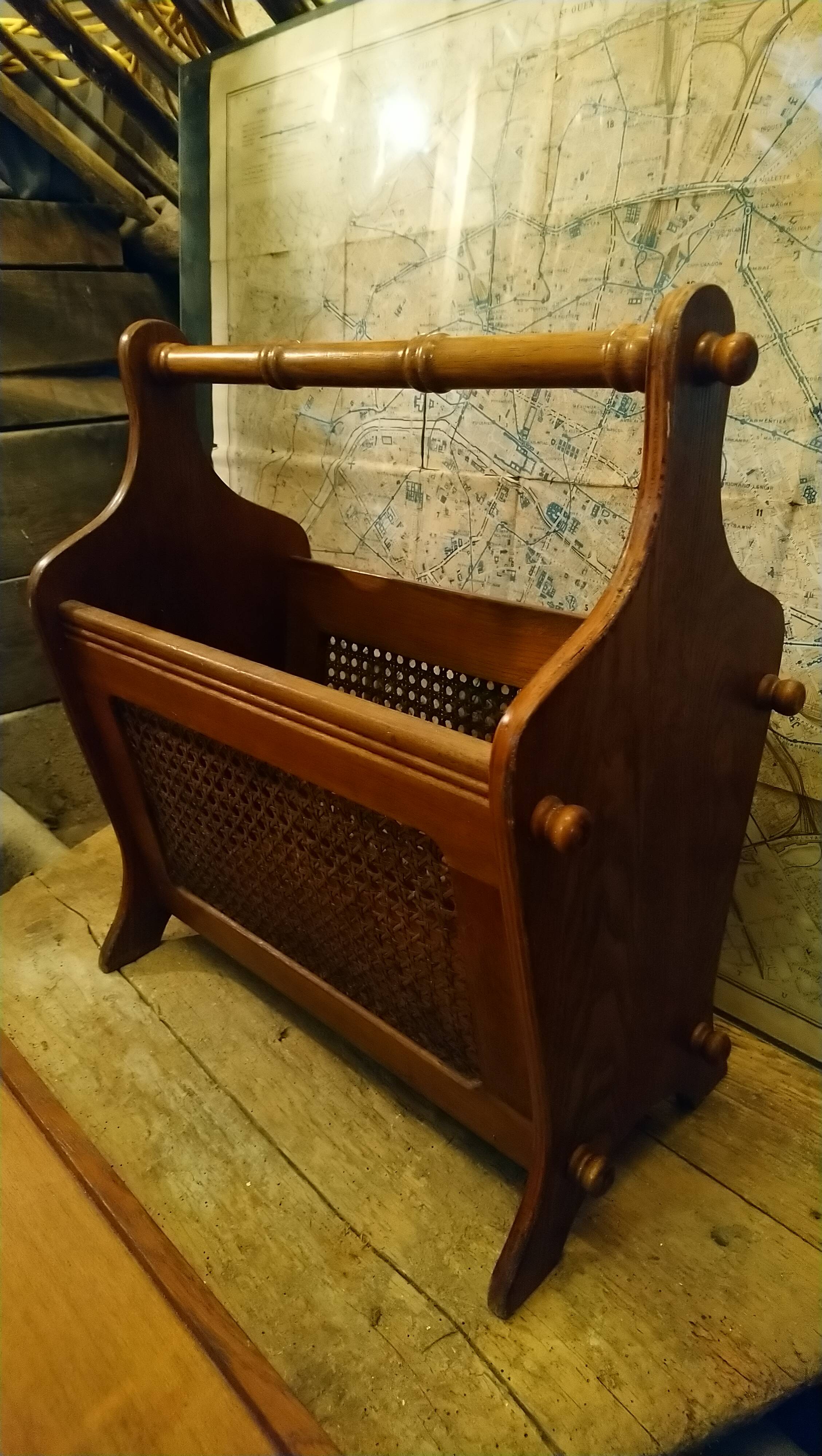 Oak caned magazine rack