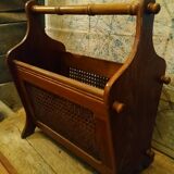 Oak caned magazine rack