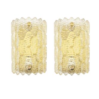 Pair of Mid-Century Scandinavian Glass & Brass Wall Lights by Fagerlund