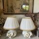 Pair of bedside lamps, vintage floral ceramic by Nazareno Picciotti, Deruta Italie