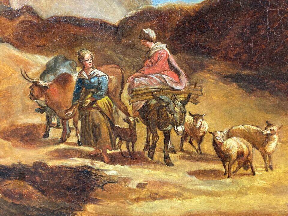 Oil painting on canvas from the 18th century featuring young peasant women.