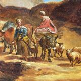18th century oil painting on canvas with young peasant girls