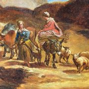 Oil painting on canvas from the 18th century featuring young peasant women.