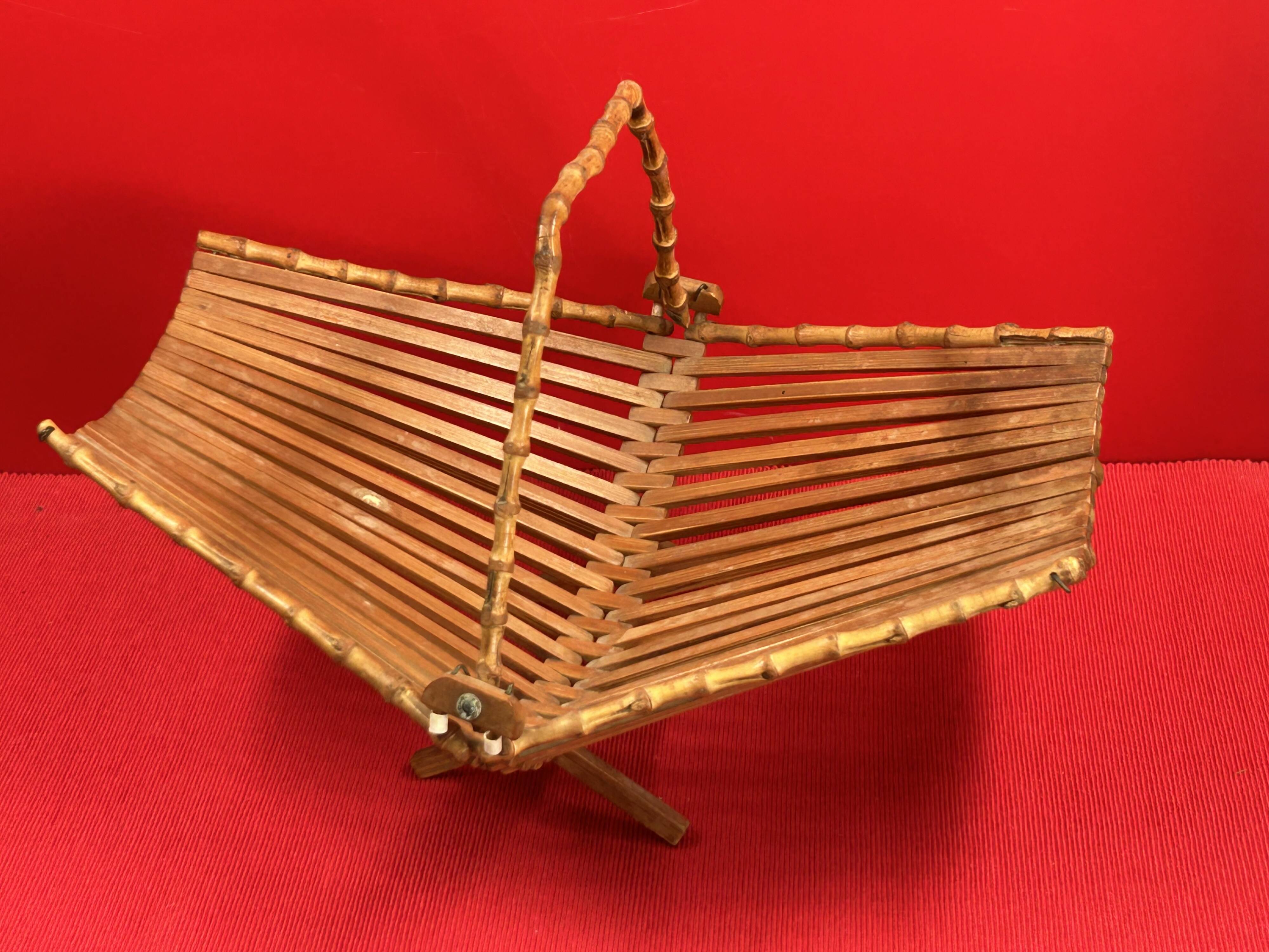 panier en rotin, bambou, corbeille vide poche vintage années 60