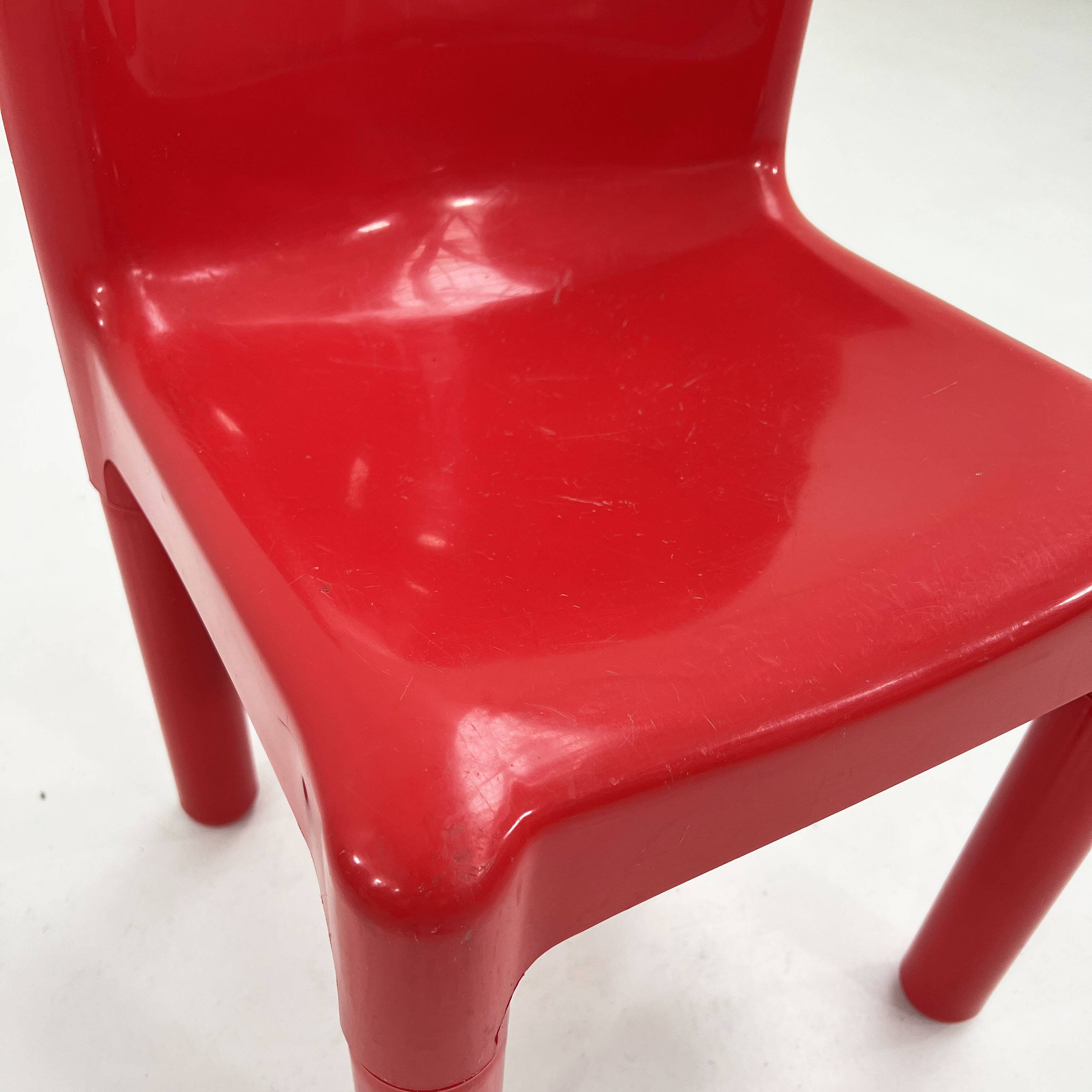 Set of 4 red chairs model 4875 by Carlo Bartoli for Kartell, 1970