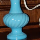 Old lamp in blue opaline glass and its lampshade