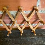Vintage Wall-Mounted Extendable Coat Rack x10 Wooden Hooks