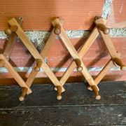 Vintage Wall-Mounted Extendable Coat Rack x10 Wooden Hooks