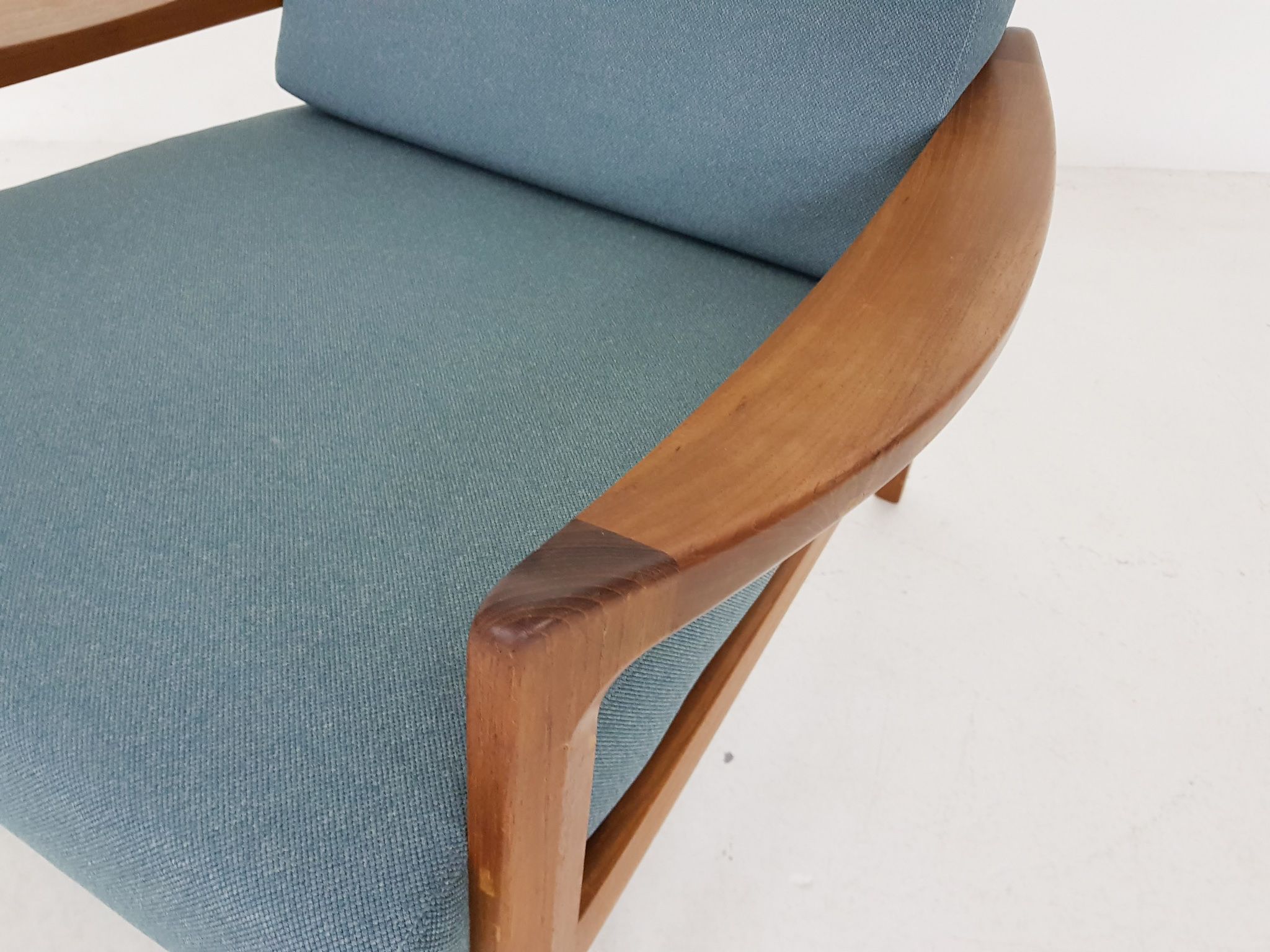 Teak danish modern lounge or armchair in new green fabric, Denmark, 1960s