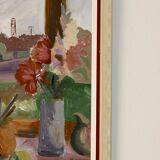 Original  Mid-Century Oil On Board Painting" Still Life with Flowers "--Vintage & Framed