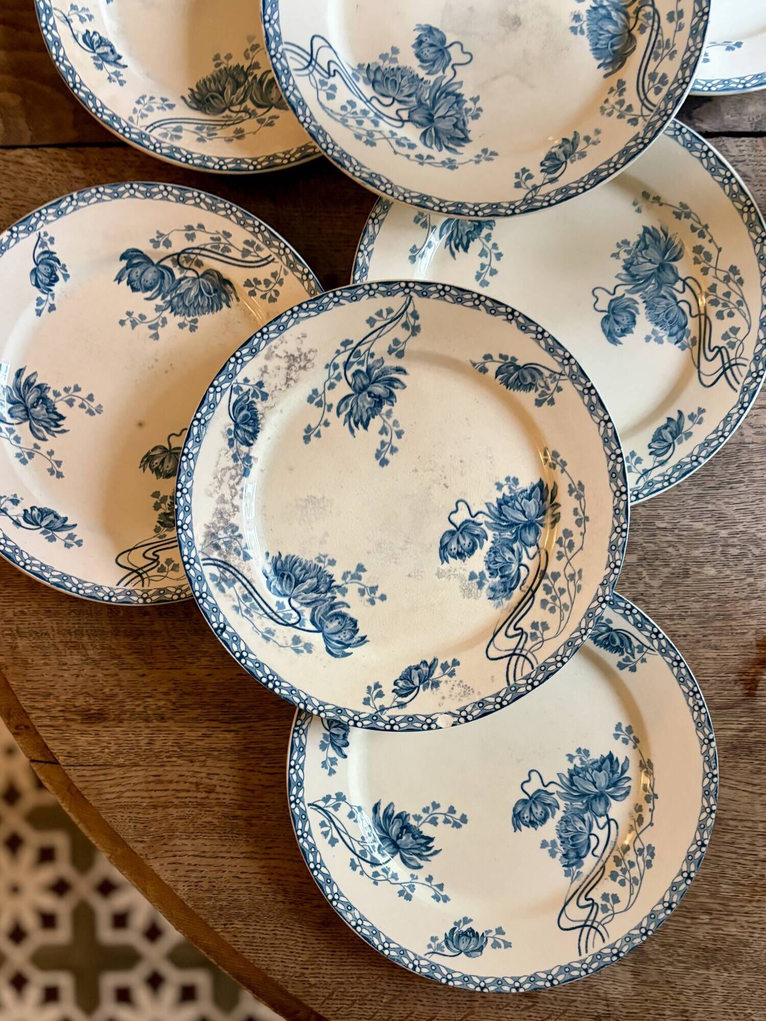 Set of 10 antique flat plates in ironstone, Royat from Sarreguemines.