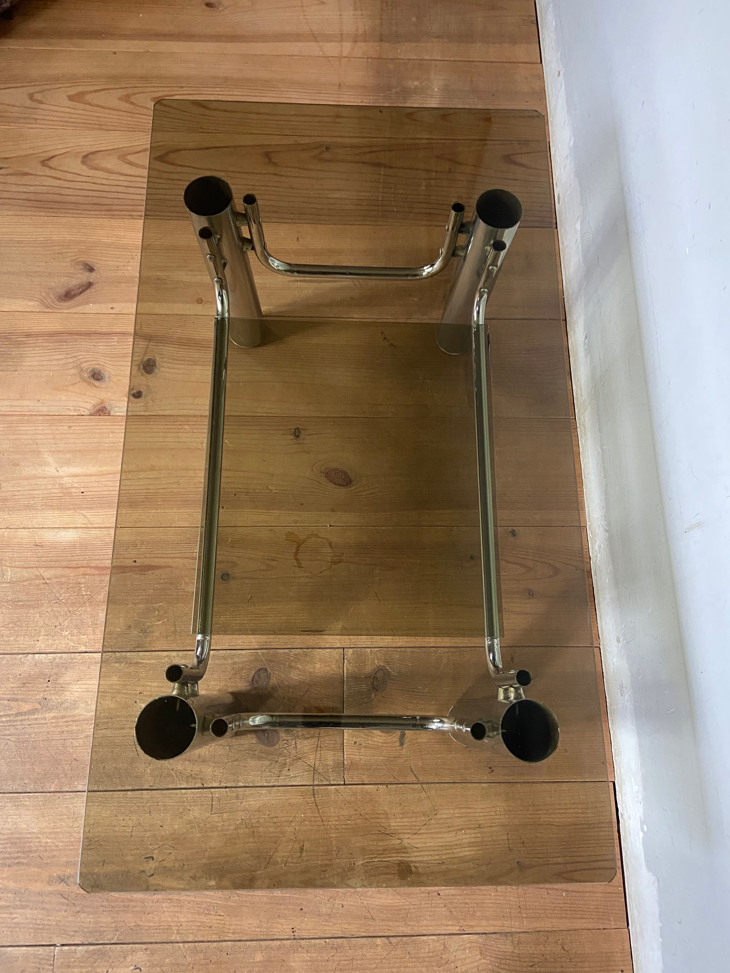 Coffee table chrome and smoked glass design 70s