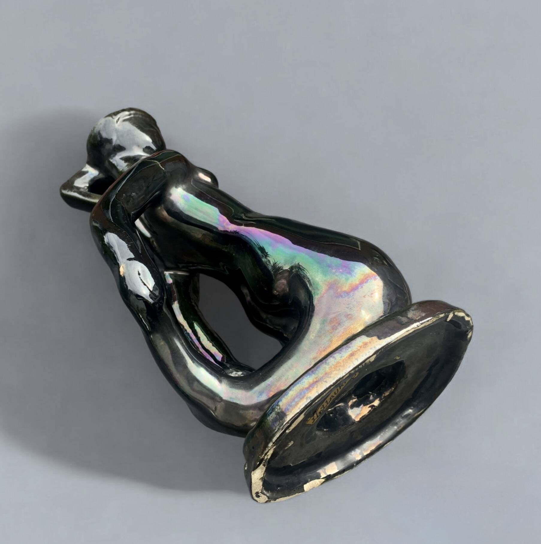 Old Vallauris soliflore vase in pearly black ceramic - female body