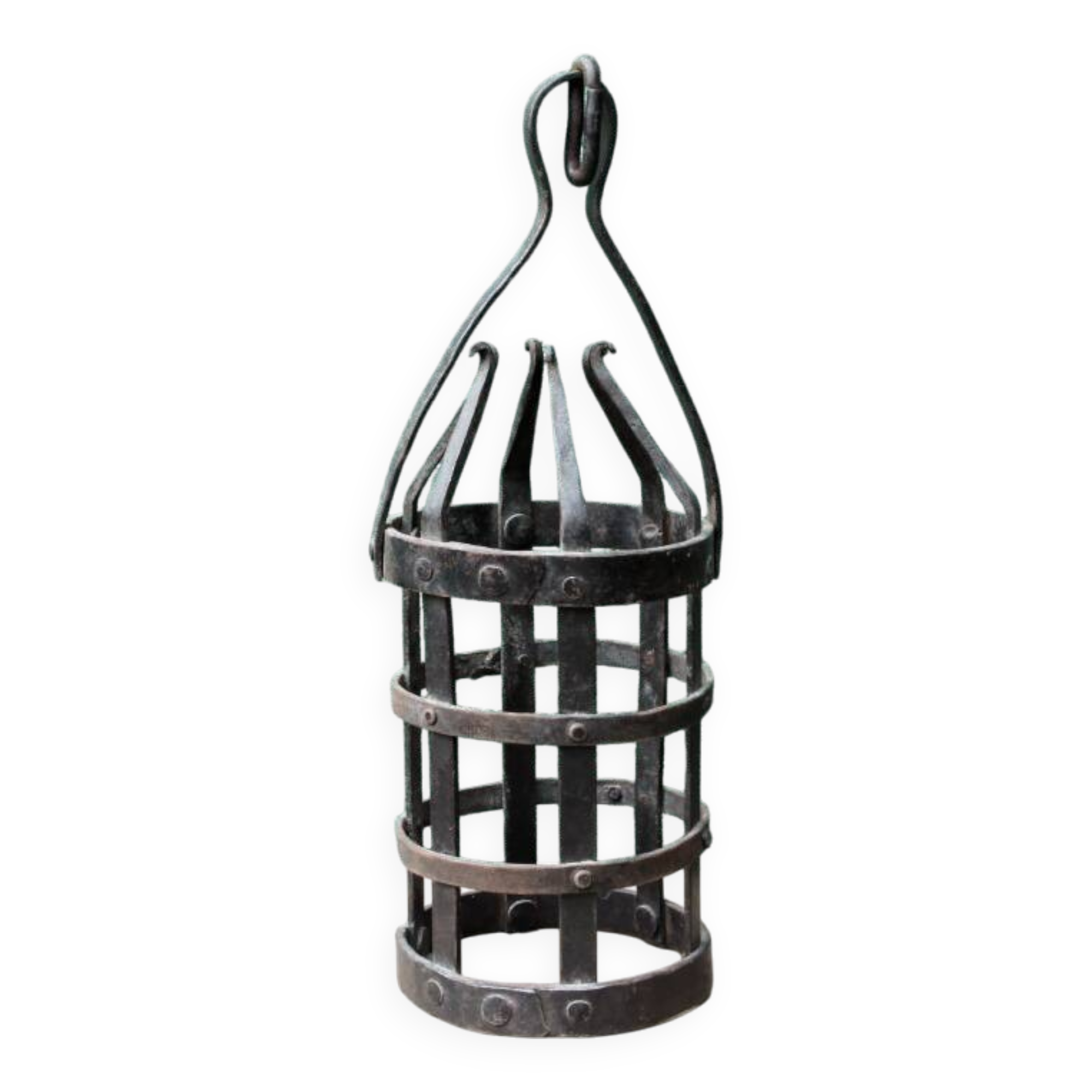 Riveted wrought iron cage suspension