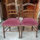 Pair of old velvet chairs in old rose carved wood