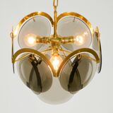 60s large brass ceiling chandelier with large round glass plates