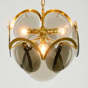 60s large brass ceiling chandelier with large round glass plates