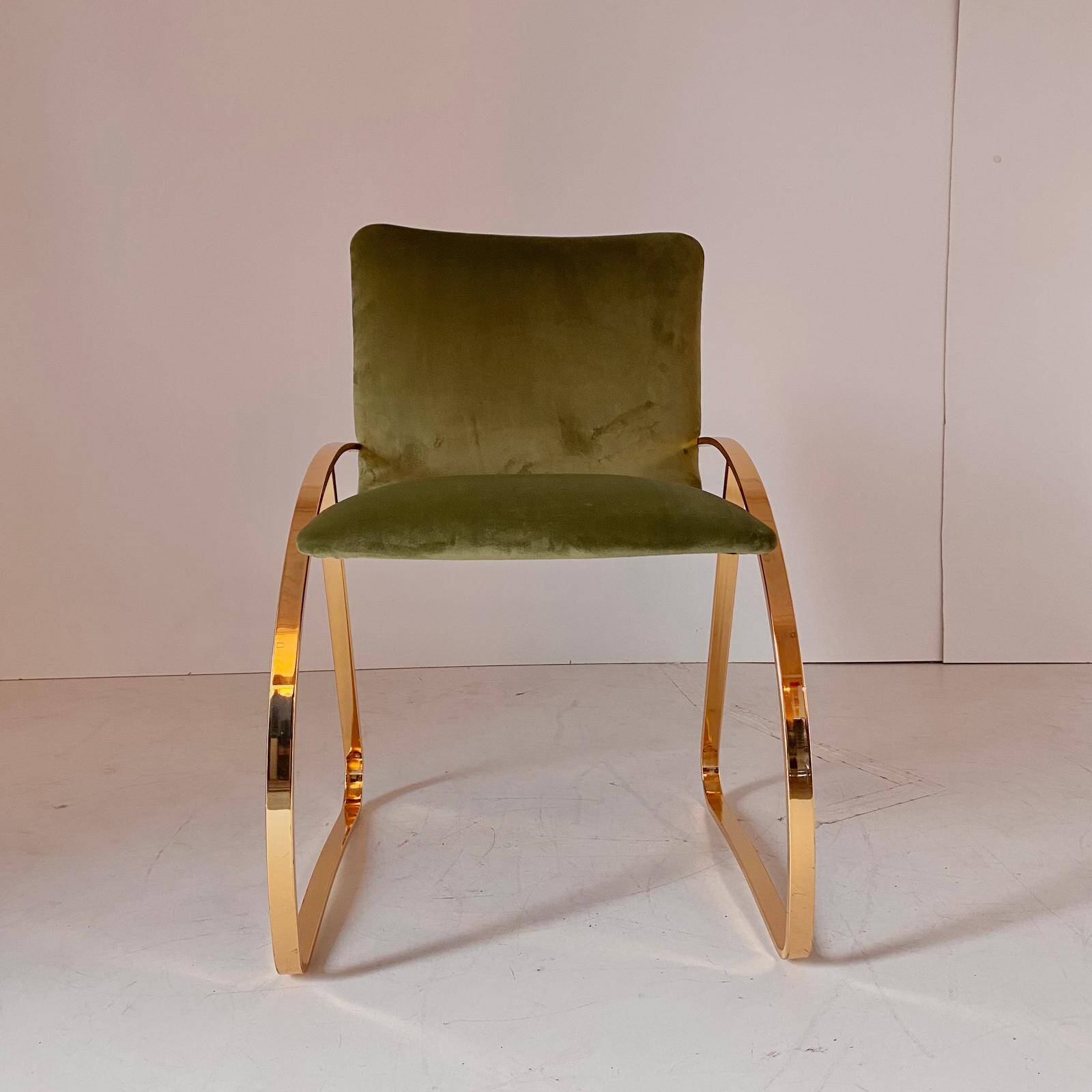 Vintage Green Velvet Office Desk Chair, Chrome Frame, Italy, 1970s