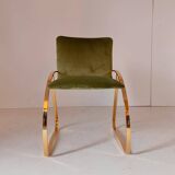 Vintage Green Velvet Office Desk Chair, Chrome Frame, Italy, 1970s